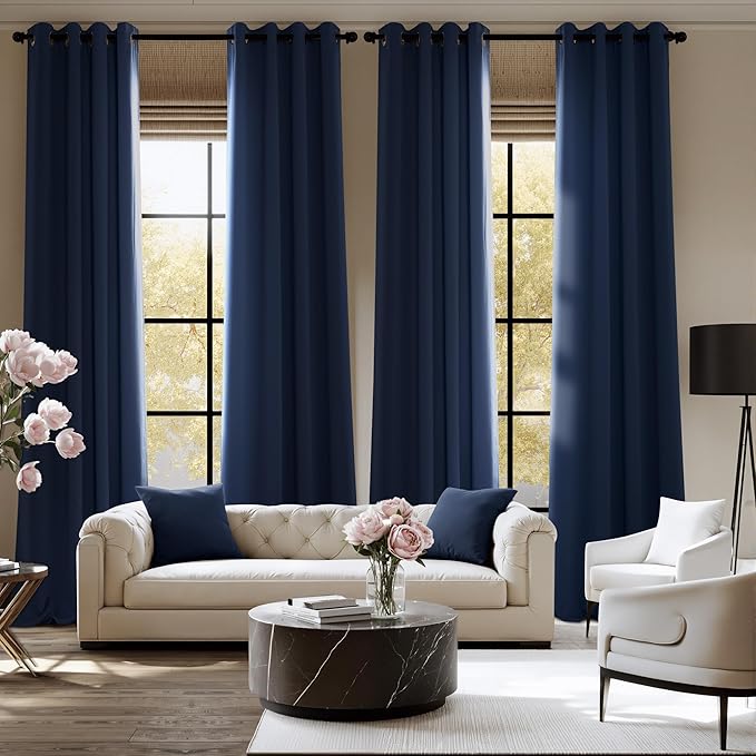 NICETOWN Room Darkening Draperies Curtains Panels, 2 Panels Navy Blue W52 x L84