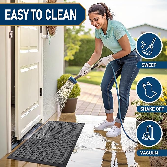 Smiry Front Door Mat Outside Entrance, Heavy Duty Natural Rubber Doormat, Non Slip, Trap Dirt and Moisture, Easy Clean, Low Profile Welcome Floor Mats for Indoor Outdoor Entry, 70x46.5 Inch, Grey