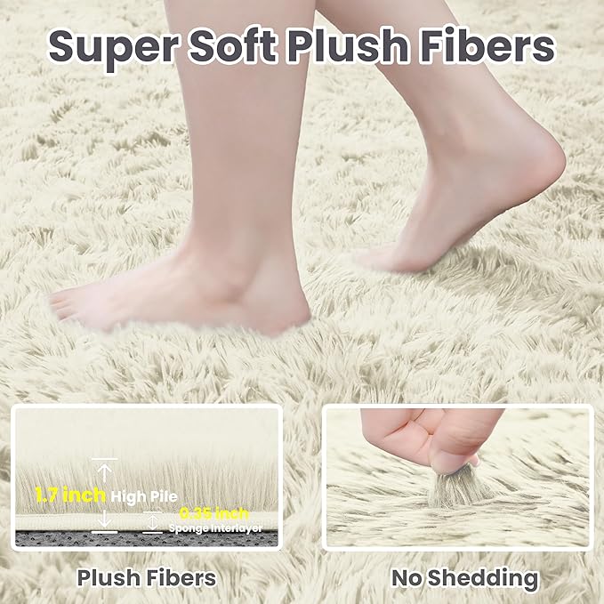 5x7 Area Rugs for Living Room Rug: Soft Fluffy Shag Cream White Rugs for Bedroom, Non-Slip Large Fuzzy Plush Rug Indoor Floor Carpet for Nursery Kids Boys Girl Room, Dorms, Playroom, Modern Home Decor