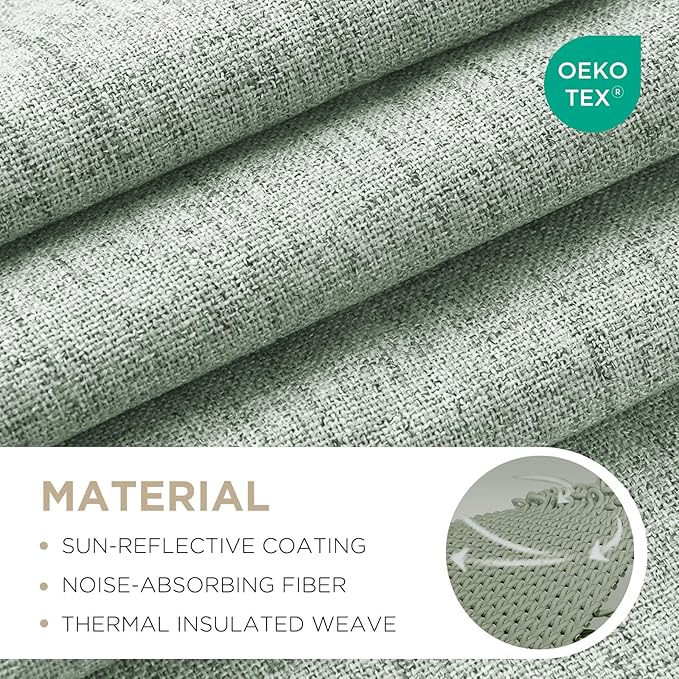 Joydeco Blackout Curtains for Bedroom - 100% Light Blocking 2 Panels Sage Green Drapes 37" W x 90" L, Thermal Insulated Room Darkening Curtains, Linen Textured for Living Room, Rod Pocket & Back Tabs