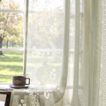 jinchan Belrose Sage Green Floral Sheer Curtains for Living Room 96 Inch Long Voile Embroidered Farmhouse Curtains for Bedroom Ivory Flower Patterned Rod Pocket Window Treatments, 2 Panels Green