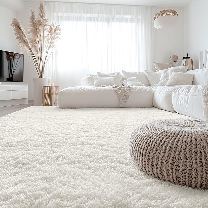 OLANLY 8x11 Machine Washable Large Area Rugs for Living Room, Bedroom, Soft Fluffy Shaggy Bedside Rug, Indoor Floor Carpet for Kids Girls and Boys, Dorms, Nursery, Home Decor Aesthetic, Ivory