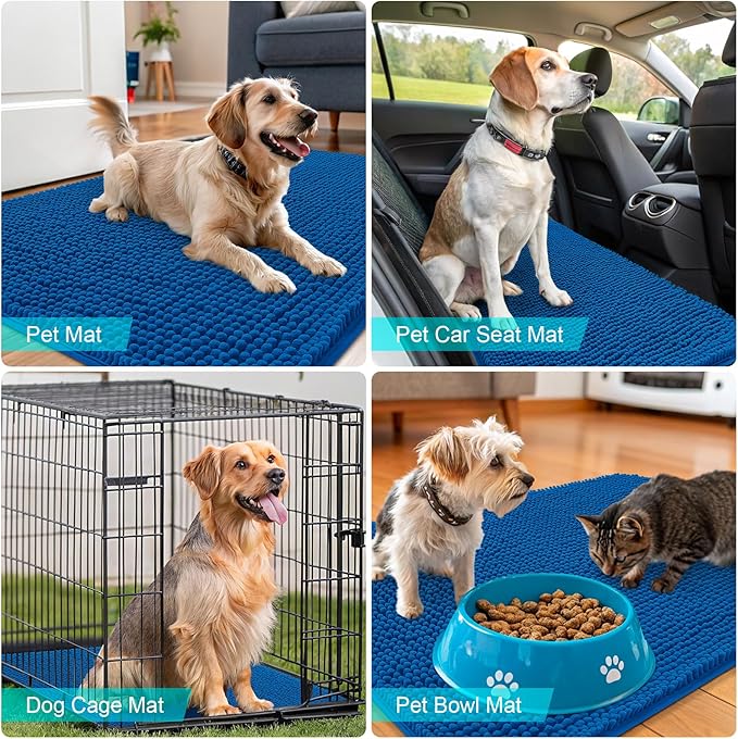 OLANLY Dog Door Mat for Muddy Paws 59x32, Absorbs Moisture and Dirt, Absorbent Non-Slip Washable Doormat, Quick Dry Chenille Mud Mat, Entry Indoor Entryway Carpet for Inside Floor, Deep Navy Blue