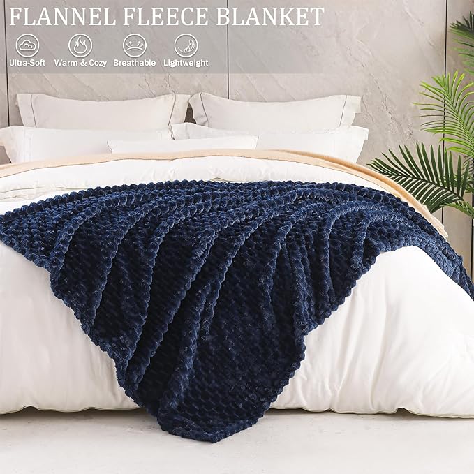 Exclusivo Mezcla Fleece King Blanket for Bed, Extra Large Fuzzy Navy Blue Bed Blankets, Soft Cozy Plush Sofa Throws for All Seasons, 90x104 Inches