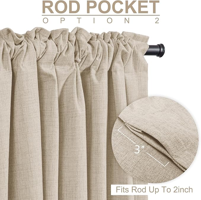 100% Blackout Shield Linen Blackout Curtains for Bedroom 84 Inches Long, Back Tab/Rod Pocket Living Room Drapes, Thermal Insulated Blackout Curtains 2 Panels Set, 50" W x 84" L, Oatmeal