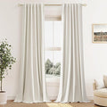 Guken Cream 100% Blackout Cream Linen Curtains 52 Inch Wide by 122 Inch 2 Panels Set for Living Room Bedroom Back Tab/Rod Pocket Thermal Insulated Black Out Drapes Room Darkening Window Curtains
