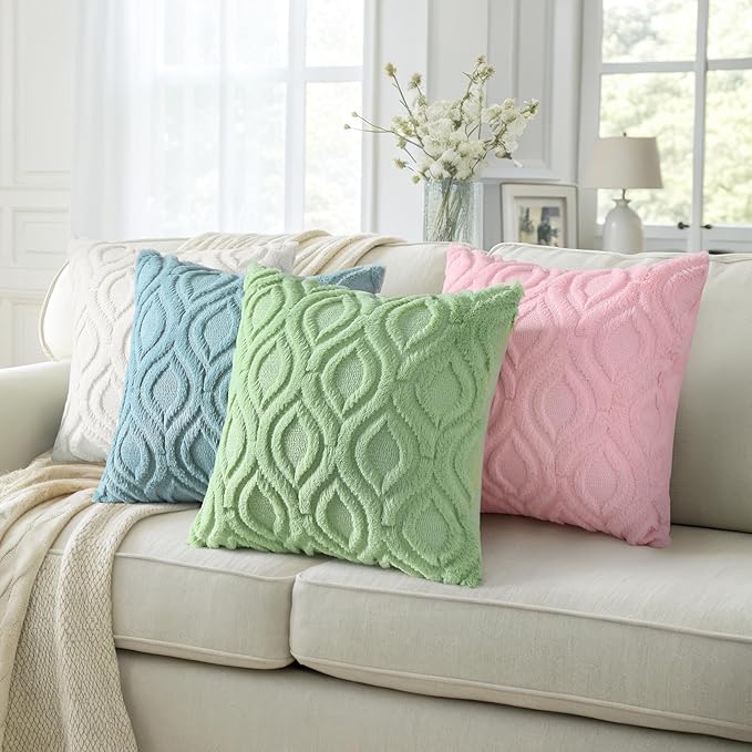 decorUhome Summer Throw Pillow Covers 26x26 Inch Set of 2, Soft Plush Faux Wool Light Sage Green Solid Couch Pillow Covers, Accent Euro Sham Farmhouse Square Pillow Cases for Sofa Bed Living Room