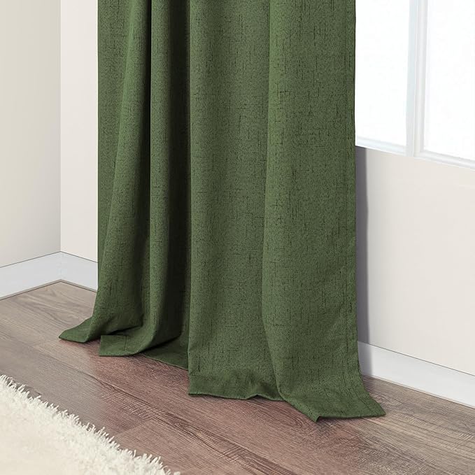 Pitalk Olive Green Blackout Curtains 63 Inch Length 2 Panel for Boys Bedroom Kids Nursery Decorative Linen Room Darkening Grass Forest Green Curtains Sound Draft Cold Heat Light Blocking Retro Vintage
