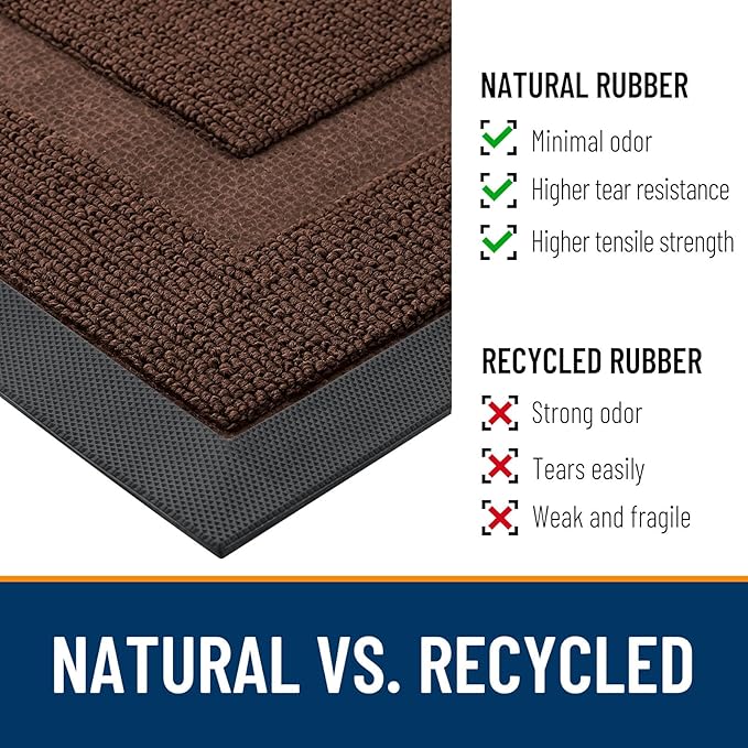 OLANLY Front Door Mat Indoor Outdoor Entrance, Waterproof All-Season, All-Weather Doormat, Sturdy Natural Rubber, Low Profile, Easy Clean Patio Porch Entryway Mat, 47x23, Chocolate Brown