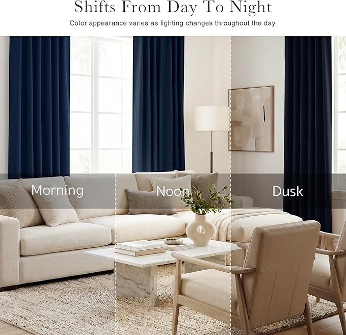 PONY DANCE Blackout Curtains for Bedroom - 72 Inches Length Thermal Insulated & Privacy Rod Pocket Curtain Drapes for Kitchen Home Decoration, 52 W x 72 L, Navy Blue, 2 Pieces