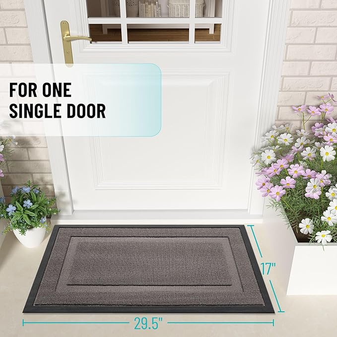OLANLY Front Door Mat Indoor Outdoor Entrance, Waterproof All-Season, All-Weather Doormat, Sturdy Natural Rubber, Low Profile, Easy Clean Patio Porch Entryway Mat, 47x17, Taupe