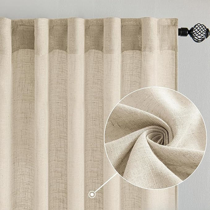 MIULEE Linen Curtains 84 Inch Length 2 Panels for Bedroom Living Room, Soft Thick Linen Textured Back Tab Window Drapes Semi Sheer Light Filtering Rod Pocket Modern Farmhouse Decor