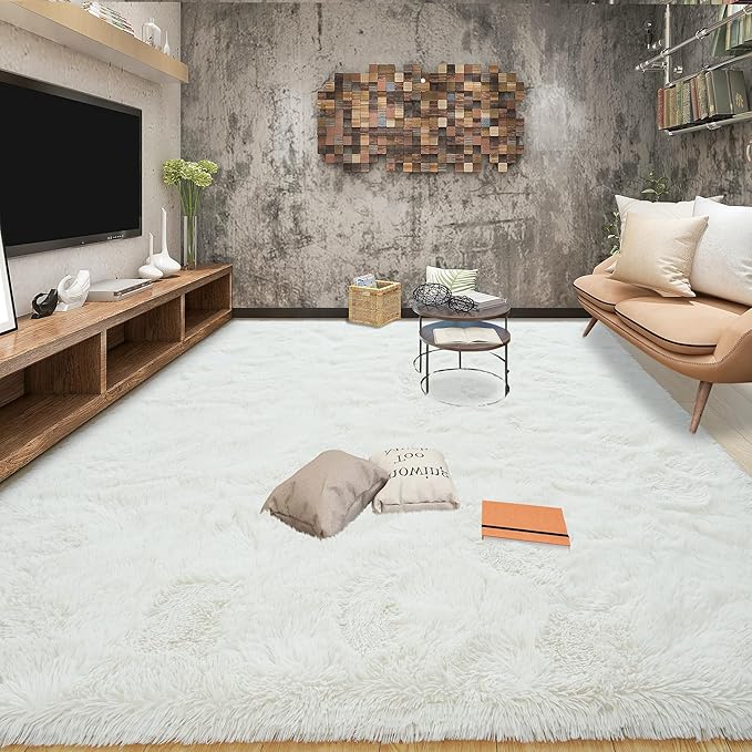 Tepook Fluffy Large Rugs for Living Room, Shag Area Rug 6x9 Soft Carpet for Bedroom, Modern Shaggy Rug for Kids Boys Girls, Plush Indoor Nursery Home Decor Rug with Non-Slip Bottom, Cream White