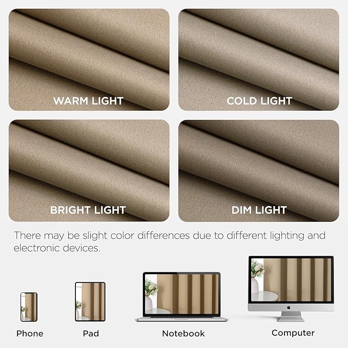 Joydeco Blackout Patio Sliding Door Curtains 90 Inches Long, Grommet Privacy Room Divider Curtains, Extra Wide Thermal Blackout Drapes for Bedroom Living Room (Light Beige, 60Wx90L, 1 Panel)