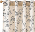 Lazzzy Black Floral Linen Curtains 96 Inch Farmhouse Back Tab Drapes for Living Room Bedroom Light Filtering Vintage Grandmillennial Rod Pocket Curtains, 2 Panels, W38 x L96, Black on Beige