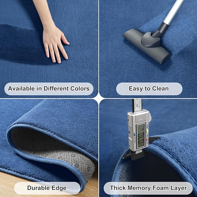 Amearea Modern Washable Runner Rugs, 2x4 Feet Blue Bedroom Runner, Small Area Rug for Living Room, Non-Slip Memory Foam Rug for Hallway Entryway Kids Boys Girls Laundry