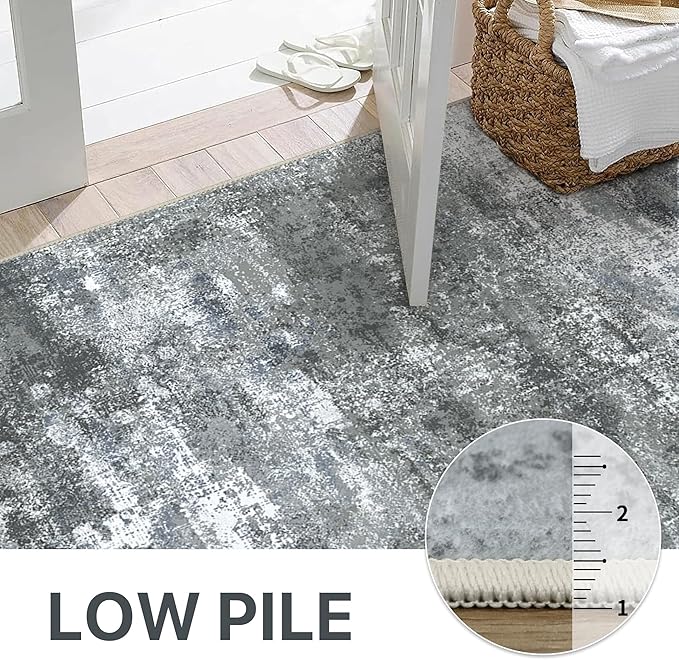 Area Rugs 8x10 for Living Room Bedroom, Modern Abstract Machine Washable Rug, Large Soft Low Pile Floor Carpet with Non Slip Backing for Dining Room, Silver Grey