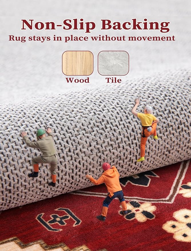 SERISSA Runner Rug for Hallways, 2'6"x10' Washable Non Slip Kitchen Runner Rug, Long Boho Rug Vintage Red Black Hallway Stair Ultra Soft Print Floor Carpet for Bedroom Bathroom Laundry Room