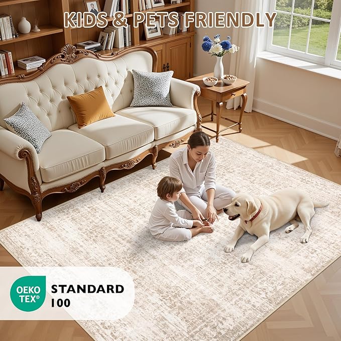 4x6 Area Rugs for Living Room: Washable Rug Soft Vintage Boho Medallion Carpet Indoor Non-Slip Stain Resistant Large Carpets for Bedroom Dining Room Farmhouse Nursery Home Office Black Gold