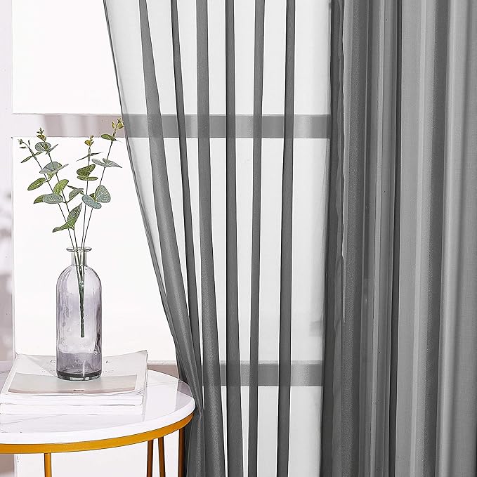 NICETOWN Sheer Curtains 108" Extra Long - Grommet Top Soft Voile Texture Window Draperies for Villa/Cottage (108" Wide Total 2 Pieces, Dark Grey)