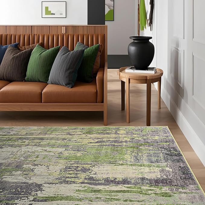 Toneed Abstract Area Rug Modern Washable Rug Soft Non Slip Rug Low Pile for Bedroom Living Room Dining Room Green 5x7 Feet