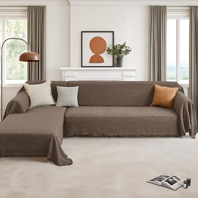 HOMERILLA Sectional Couch Covers for Sectional Sofa L Shaped Sofa Cover Blanket 2 Pieces L Shape Furniture Protector for Pets Dogs(Taupe, Large)