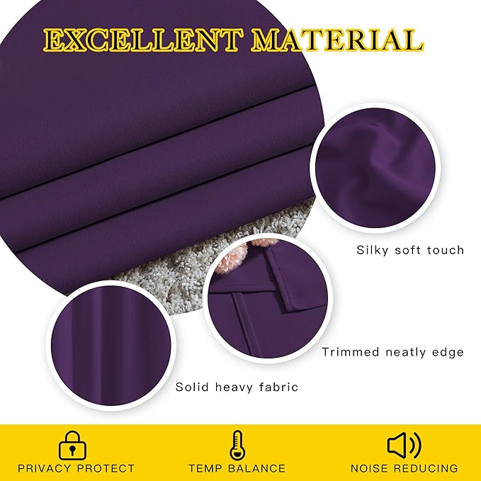 NICETOWN Blackout Kitchen Curtains for 50 inches Long - Grommet Thermal Insulated Window Treatments Light Blocking Drapes for Bedroom/Girl Room, Royal Purple, W34 x L50, 2 Panels