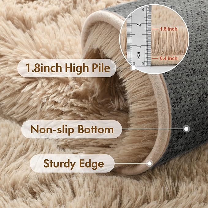 9x12 Ft Extra Large Shag Beige Rugs for Living Room Bedroom, Ultra Soft Fluffy Furry Area Rugs for Playroom Indoor Floor, Aesthetic Carpet for Kids Home Decor