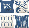 YCOLL Pillow Covers 18x18 Set of 4, Modern Sofa Throw Pillow Cover, Decorative Outdoor Linen Fabric Pillow Case for Couch Bed Car，Light Blue
