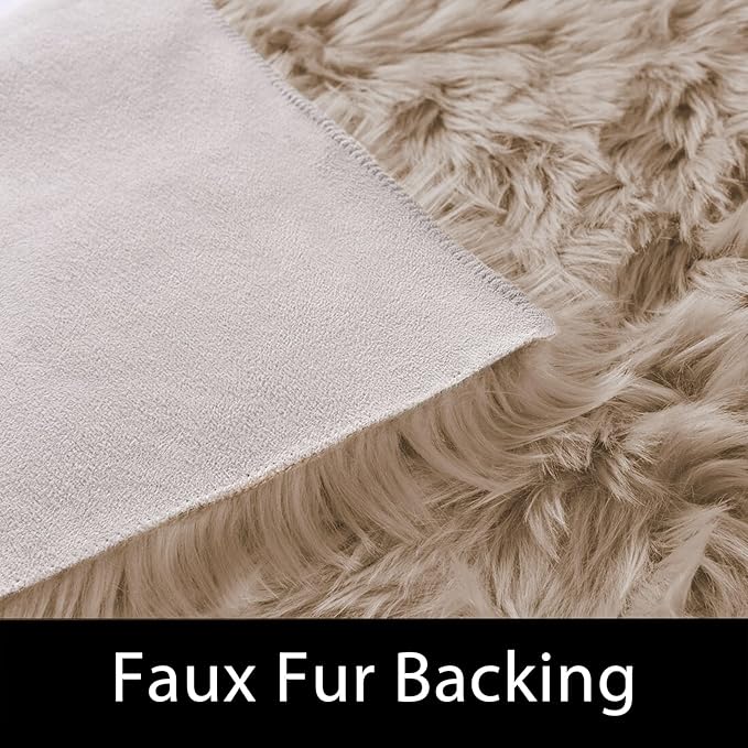 Latepis Brown Beige Faux Sheepskin Fur 2x8 Runner Rug for Hallway Non-Slip Furry Rugs for Bedroom Living Room Rugs for Home Decor Rectangle