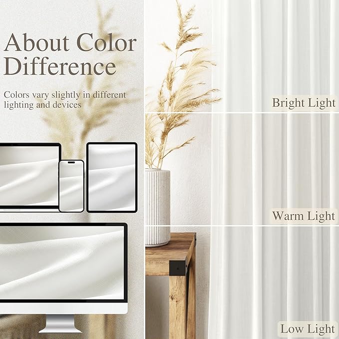 Semi Sheer Linen Curtains 120 Inches Long for Living Room 2 Panel Sets Back Tab Flax Textured Natural Ivory Extra Long Curtains Privacy Chic Light Filtering High Window Drapes for Bedroom 52X120