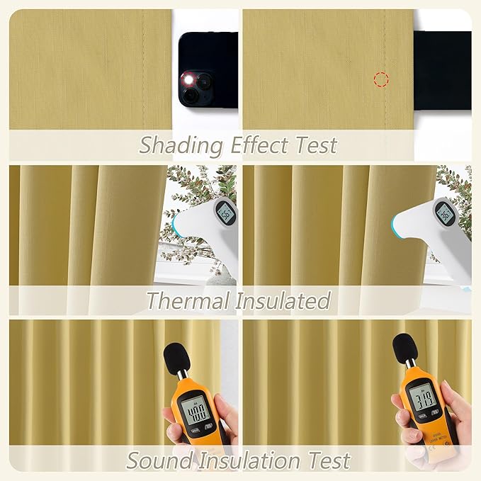 Guken Yellow 100% Blackout Linen Curtains 120 Inch Length 2 Panels Set for Living Room Bedroom Back Tab/Rod Pocket Thermal Insulated Black Out Drapes Room Darkening Window Curtains 52x120