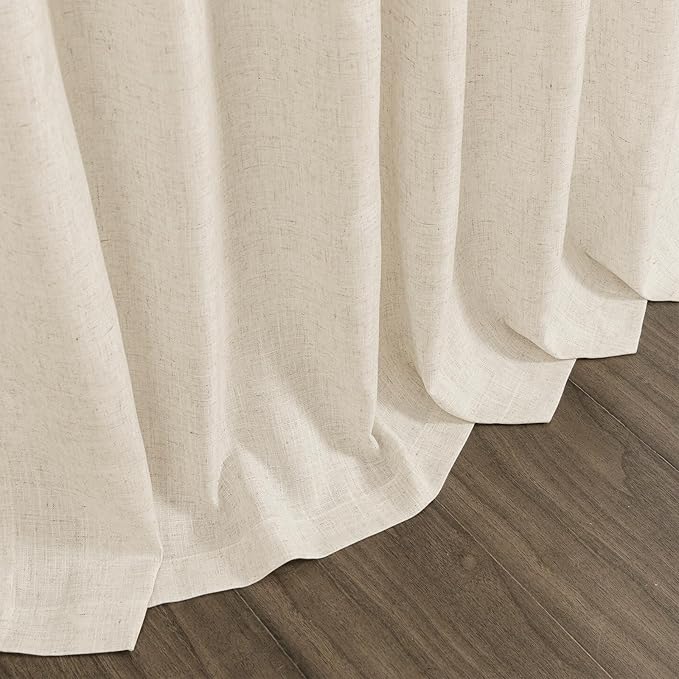 Birch Beige Linen Curtains 132 Inch Length for Living Room Light Filtering Semi Sheer Curtain Back Tab Modern Farmhouse Decor Elegant Drapes Floor to Ceiling High Window for Bedroom 52x132, 2 Panels