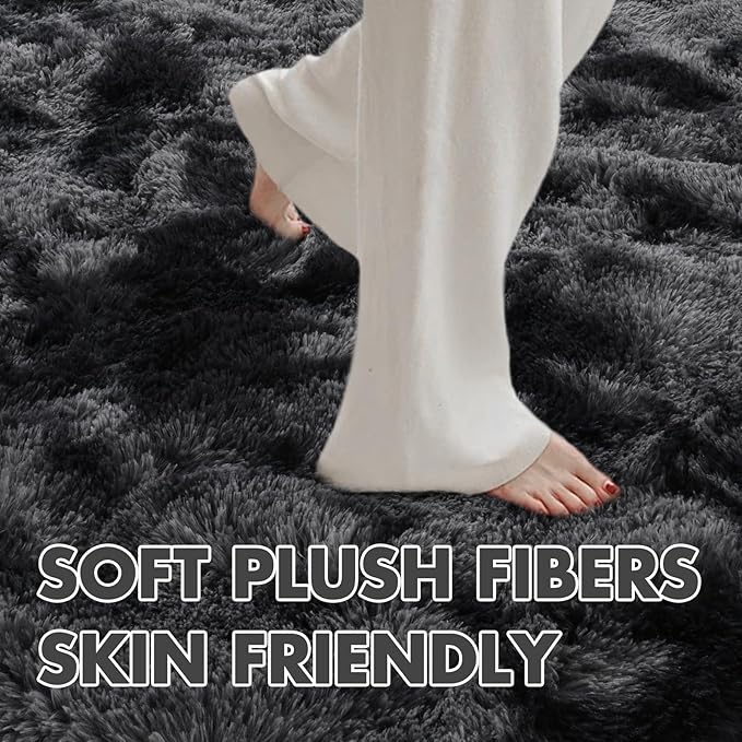 4x6 Ft Shag Rugs for Bedroom Living Room, Tie-Dyed Ultra Soft Fluffy Furry Area Rugs for Indoor Floor, Aesthetic Carpet for Kids Home Decor (Dark Grey)
