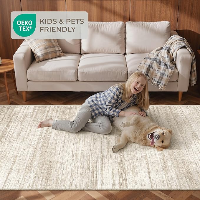 2x12 Runner Rug, Long Hallway Rugs for Dining Room, Living Room, Bedroom, Machine Washable Kitchen Carpet Runner with Rubber Backing, Soft Low Pile Indoor Rug(2'x12', Brown/Beige)