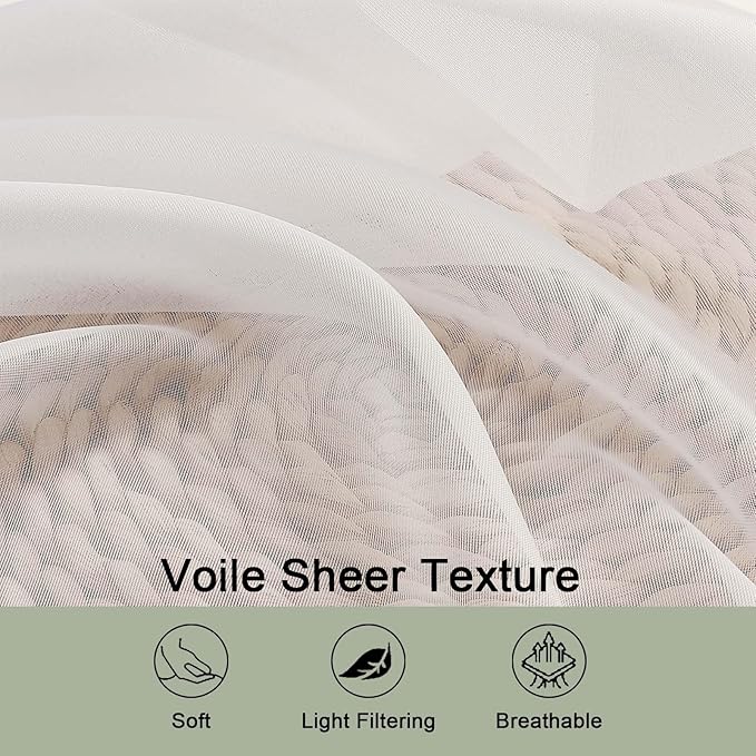 OWENIE Ivory Sheer Curtains 120 Inches Long 2 Panels Set, Airy Lightweight Sheer Ivory Curtain for Living Room Bedroom, Farmhouse Voile Filmy Rod Pocket Curtains Drapes, 2 Pcs, Each 59" Wx120 L Inch