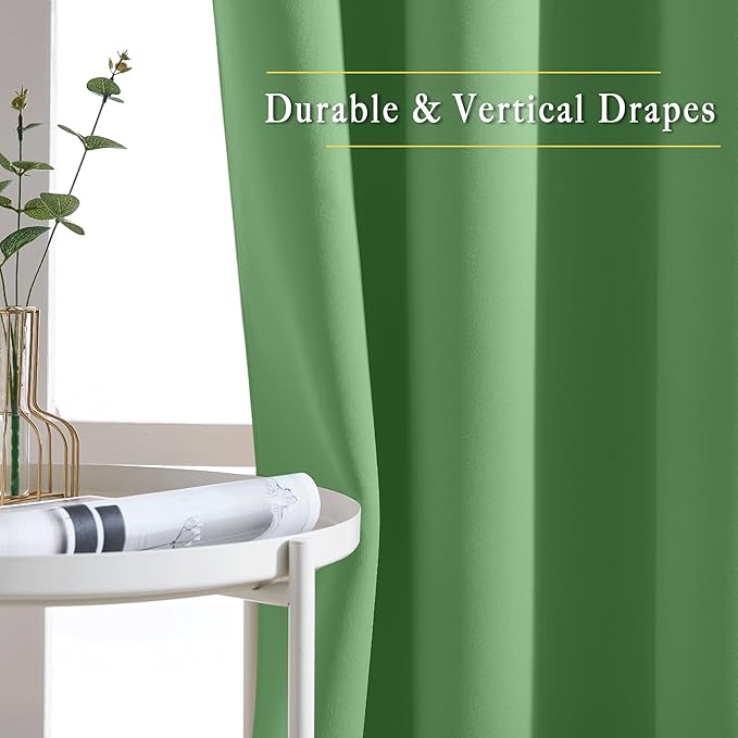 NICETOWN Forest Green Reducing Grommet Curtains - (W52 x L108, 2 Pieces) Triple Woven Textured Soft Curtain Panels for Living Room Window Treatment Drapes