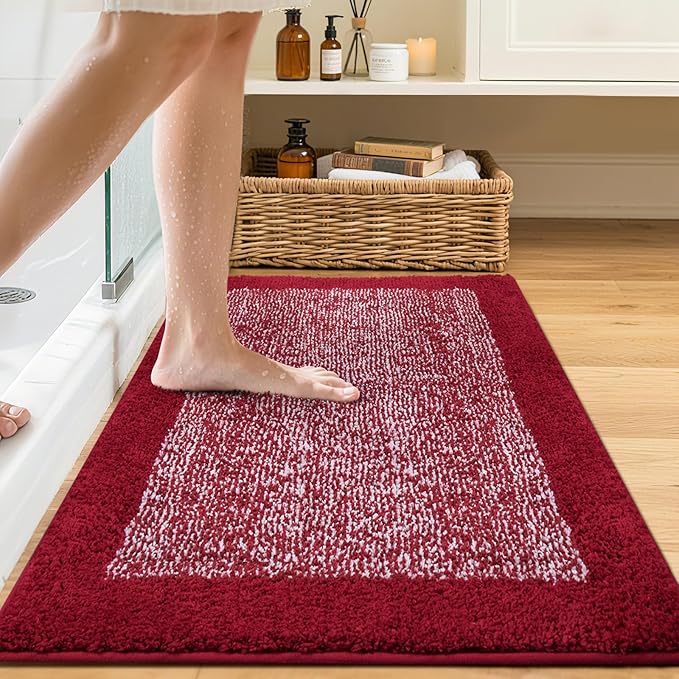 Bathroom Rugs 30x20 Non Slip Washable, Red Bath Mat for Bathroom Floor Tub, Soft Absorbent Quick Dry Mats for Shower, Bathtub,Home Decor