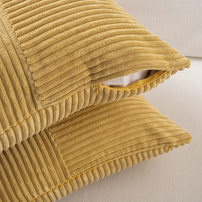 Fancy Homi 2 Packs Mustard Yellow Lumbar Decorative Throw Pillow Covers 20x28 Inch for Living Room Couch Bed, Rustic Farmhouse Boho Home Decor, Soft Striped Corduroy Rectangle Accent Cushion Case