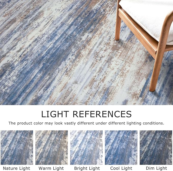KOZYFLY 3x8 Ft Rug Modern Ombre Runner Rug for Hallway, Washable Kitchen Rugs Non-Slip Soft Striped Entryway Rug, Print Blue Rust Abstract Carpet for Laundry Nursery