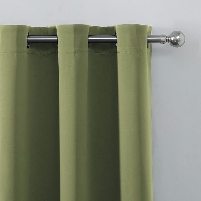 LEMOMO Olive Green Thermal Blackout Curtains/38 x 63 Inch/Set of 2 Panels Room Darkening Curtains for Bedroom