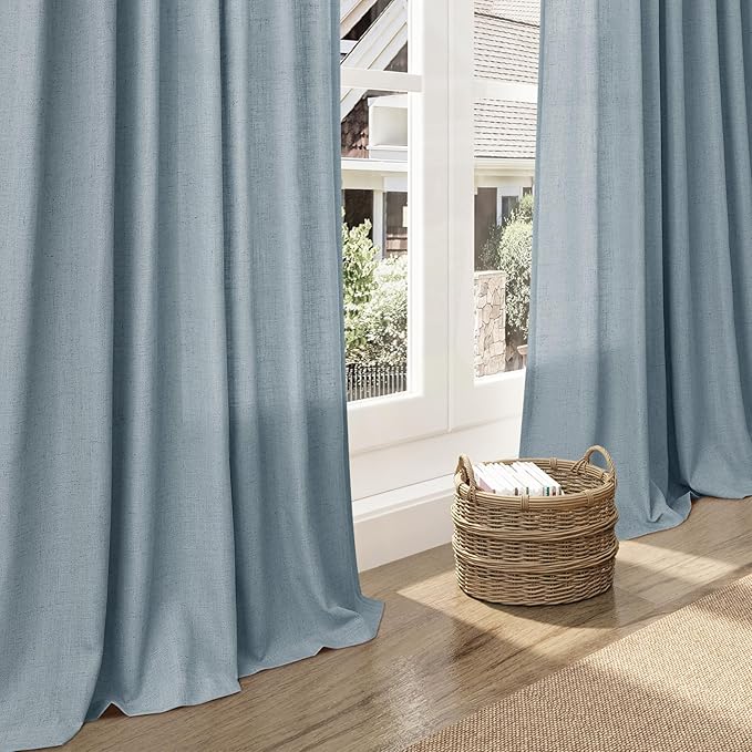 Nanspring Light Blue Linen Curtains 80 Inches Long 2 Panels Set for Living Room Bedroom Rod Pocket Back Tab Light Filtering Drape for Protect Privacy Curtain Modern Farmhouse Decor 52x80