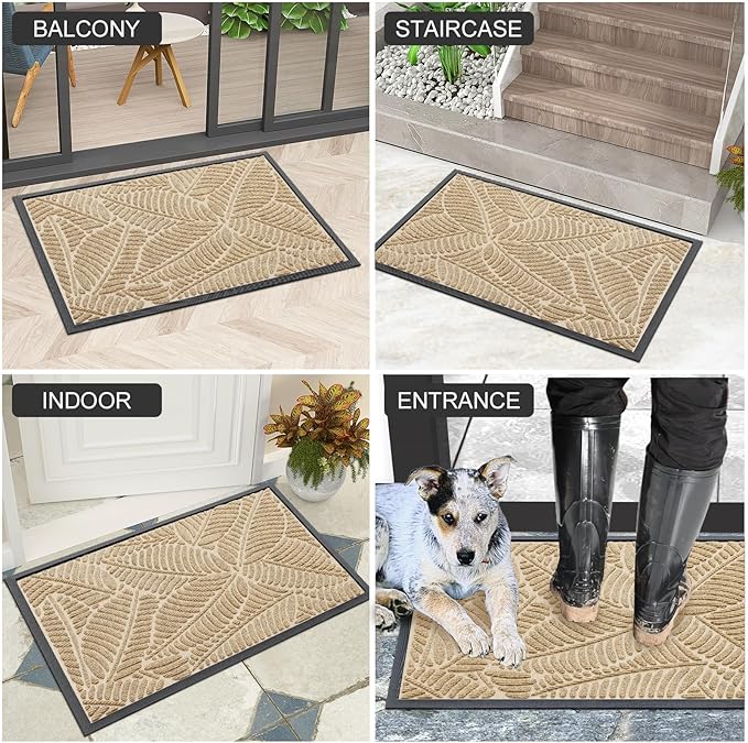 Colorxy Waterproof Doormat, Sturdy Natural Rubber Front Indoor Mat, Non Slip Low Profile Indoor Outdoor Door Mats, Stain and Fade Resistant Floor Mat, Easy Clean Patio Entrance Mat, 47''x24'', Beige
