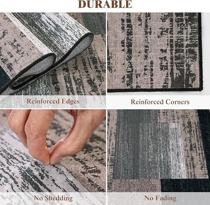 2x3 Washable Entryway Rug,Non-Slip Indoor Door Mat with Vintage Checkered Pattern, Stain & Water Resistant Faux Wool Low Pile for Front Door,Hall,Kitchen,Bathroom - Easy Clean(2x3,Chocolate)