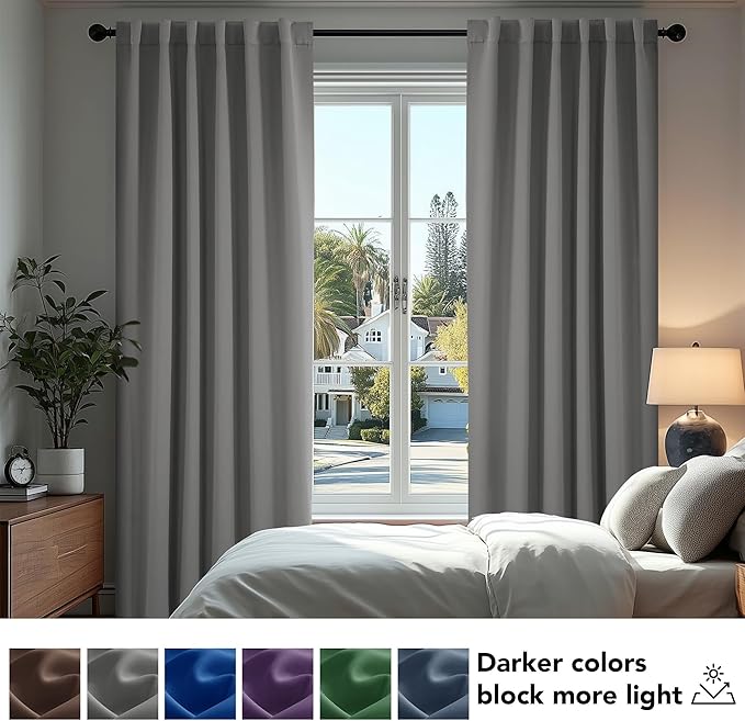 Deconovo Blackout Curtains, Thermal Insulated, W70 x L108 2 Panels, Back Tab, Machine Washable, Room-Darkening Drapes for Bedroom/Living Room Light Grey