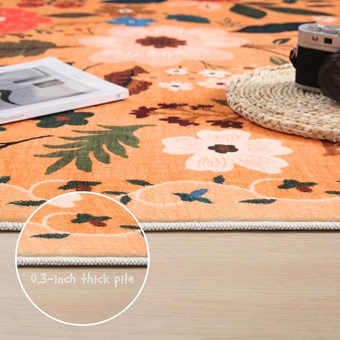 Rugcomf Runner Rug for Hallways Kitchen Rug Non Slip 2'6''x8' Washable Runner Rugs with Rubber Backing Soft Floral Carpet Runner for Hallways, Kitchen, Laundry, Bedroom, Bathroom(Yellow)