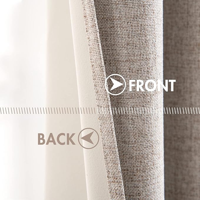 MIULEE Linen Blackout Curtains and Drapes 100% Room Darkening Thermal Insulated Grommet Window Panels with Coating 2 PCs W 42 x L 63 inches Khaki