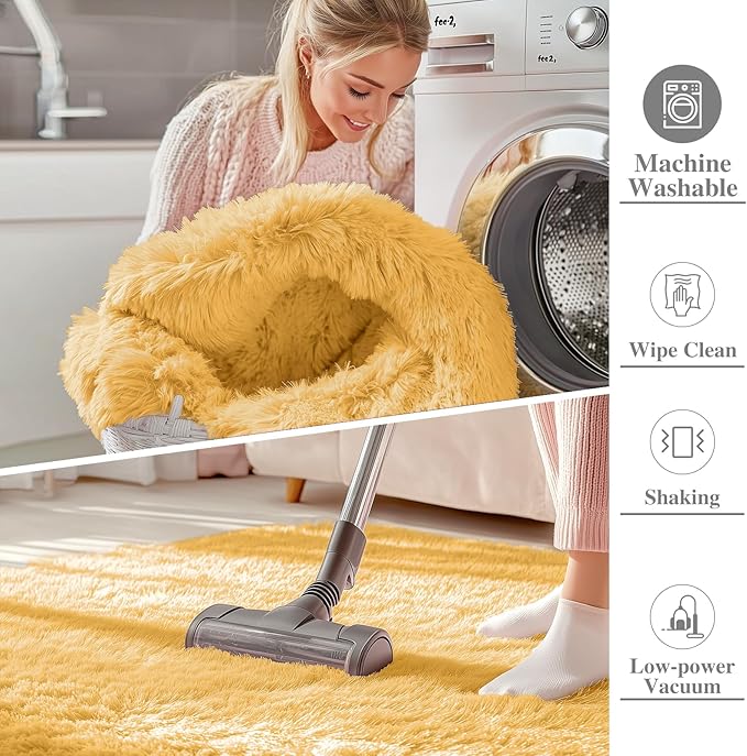 OLANLY 2x6 Machine Washable Runner Rugs for Hallway, Soft Fluffy Shaggy Bedside Rugs for Bedroom, Living Room, Indoor Floor Carpet for Kids Girls and Boys, Home Decor Aesthetic, Mustard Yellow