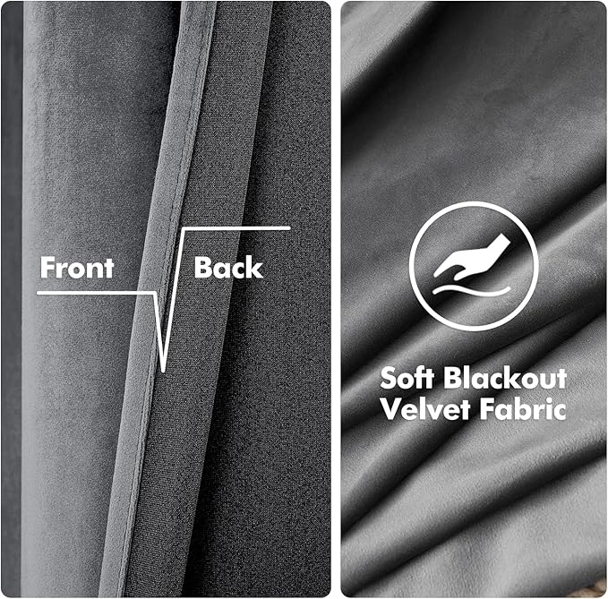 MIULEE 2 Panels Blackout Velvet Curtains Solid Soft Grommet Grey Curtains Thermal Insulated Soundproof Room Darkening Curtains/Drapes/Panels for Living Room Bedroom 52 x 84 Inch