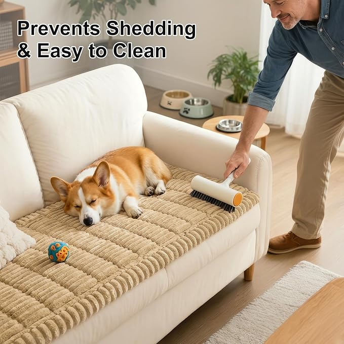 Smiry Couch Cover for Dogs Washable, Non Slip Fuzzy Pet Couch Covers for 3 Cushion Sofa Pet Friendly, Thick Soft Sofa Slipcovers Cushion Protector (Camel, 27.6" x 88")